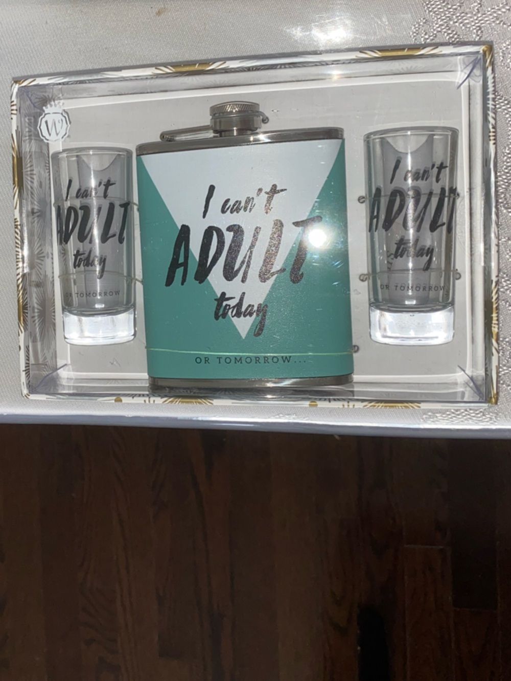 Mint Green 'I Can't Adult Today' Flask Gift Set